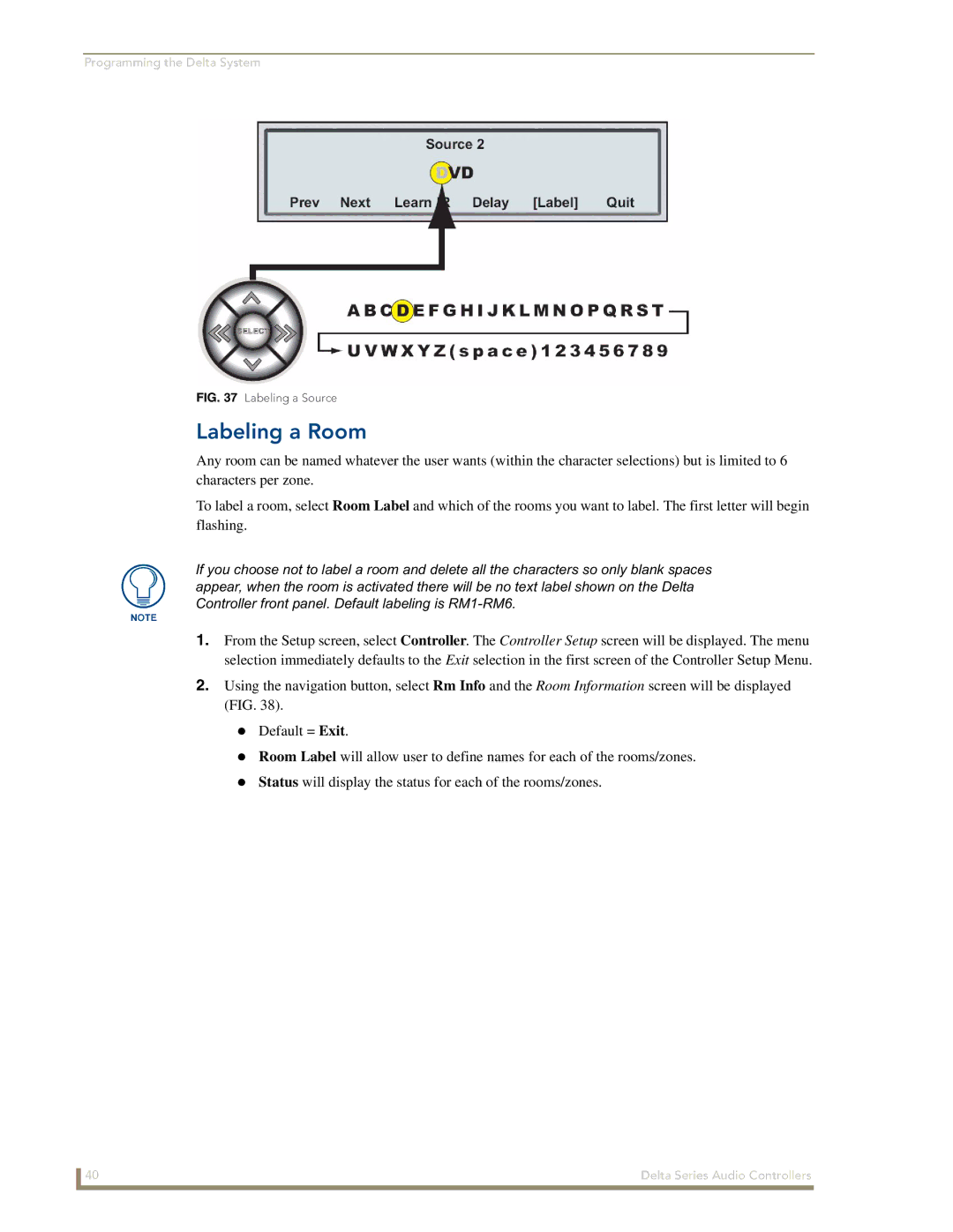 AMX Delta Series manual Labeling a Room, Labeling a Source 