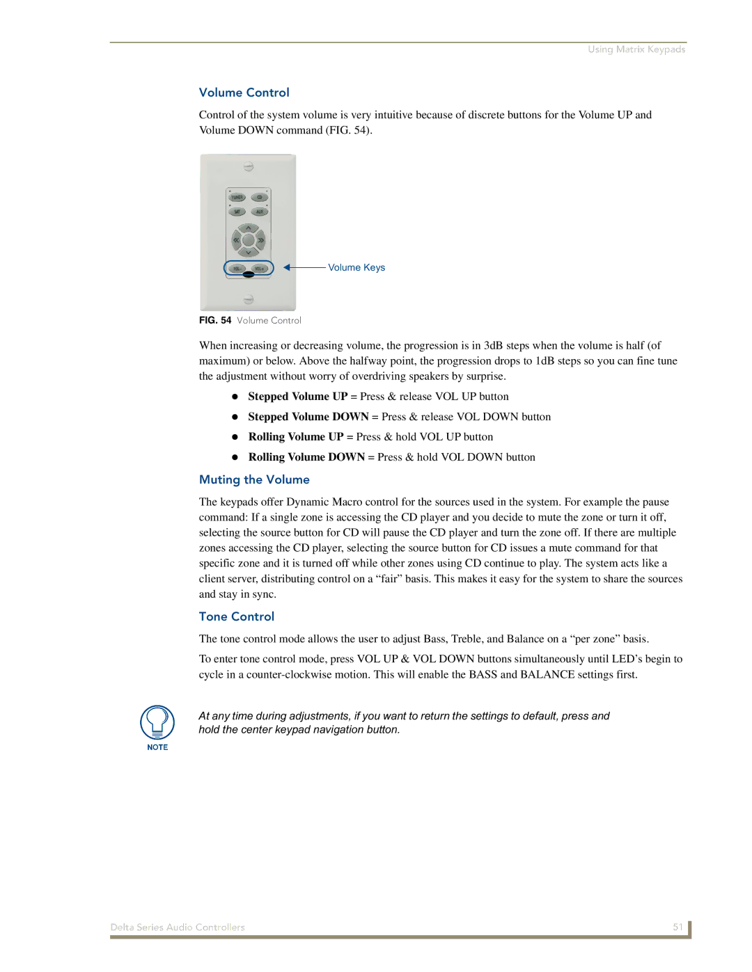 AMX Delta Series manual Muting the Volume, Volume Control 