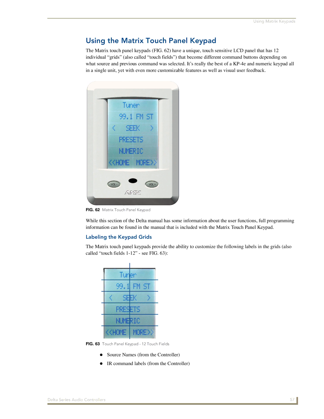 AMX Delta Series manual Using the Matrix Touch Panel Keypad, Labeling the Keypad Grids 