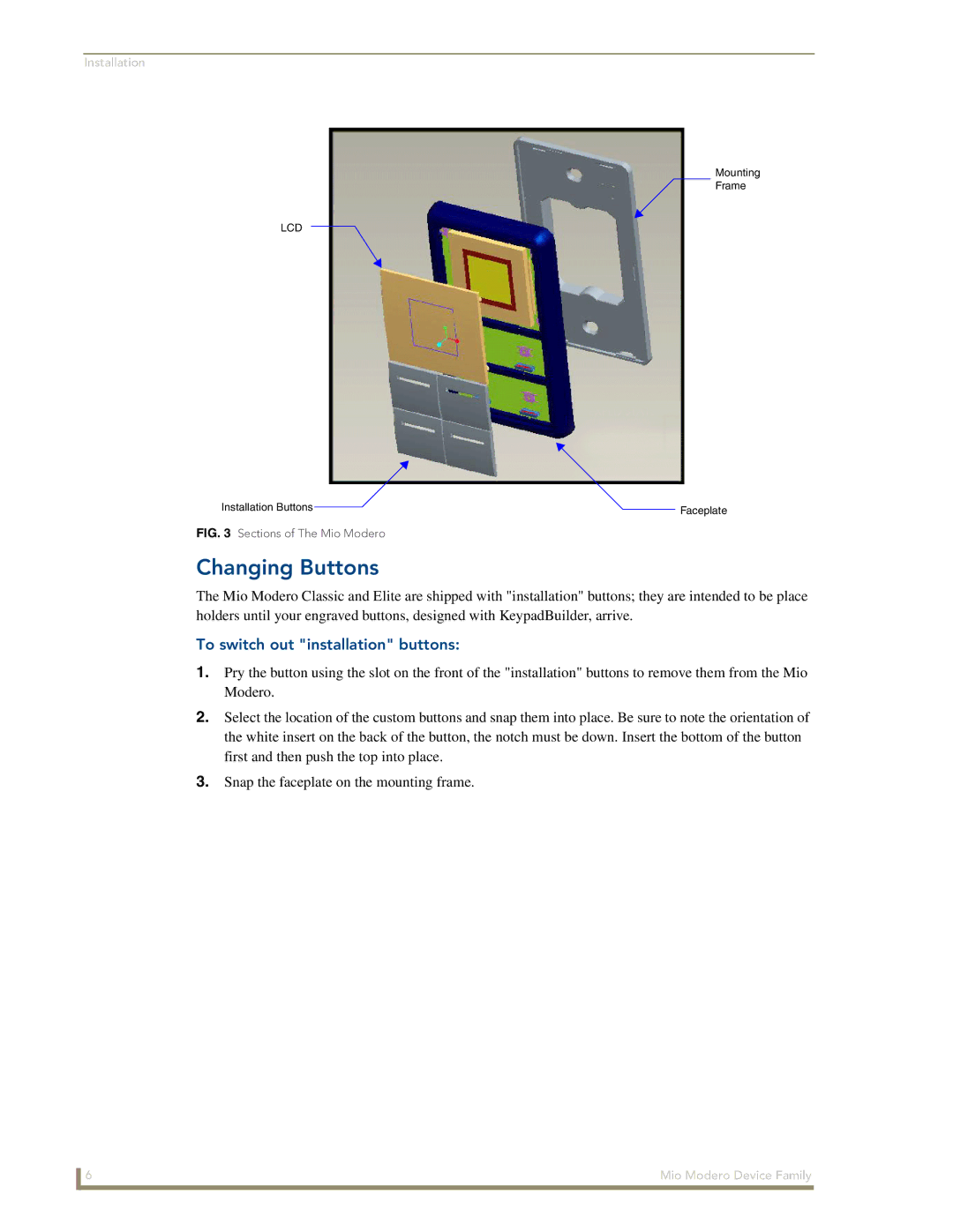 AMX Device Family manual Changing Buttons, To switch out installation buttons 