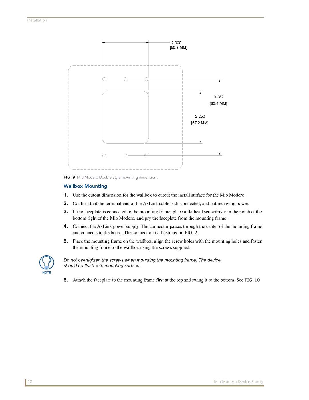 AMX Device Family manual Wallbox Mounting, Mio Modero Double Style mounting dimensions 