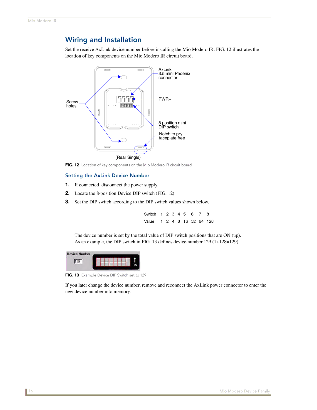 AMX Device Family manual Wiring and Installation, Setting the AxLink Device Number 