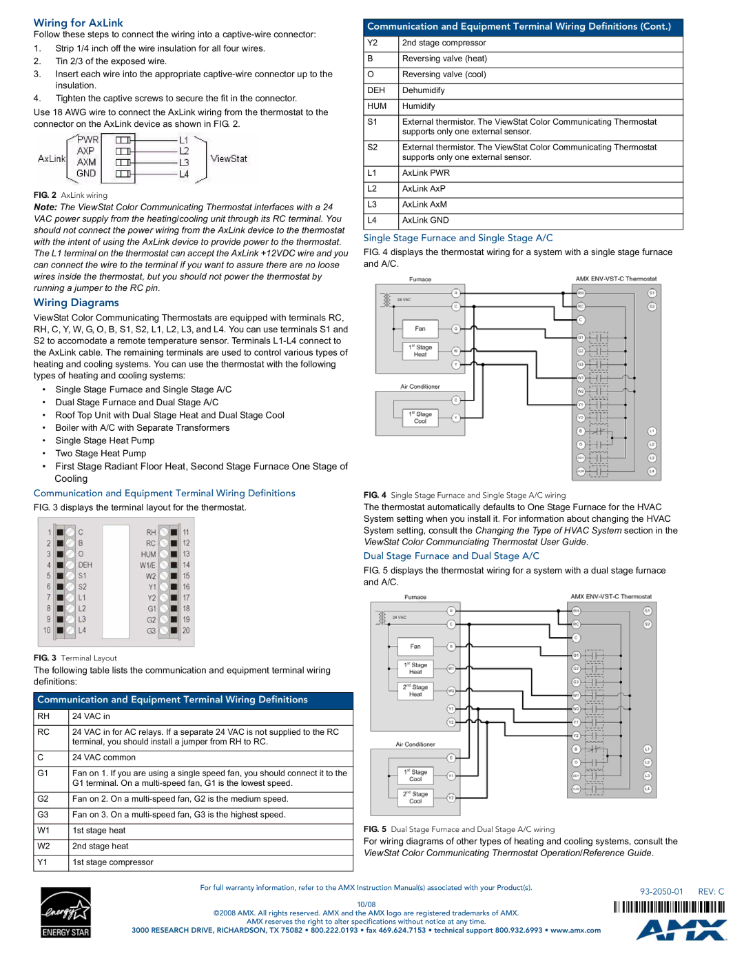 AMX ENV-VST-C specifications Wiring for AxLink 