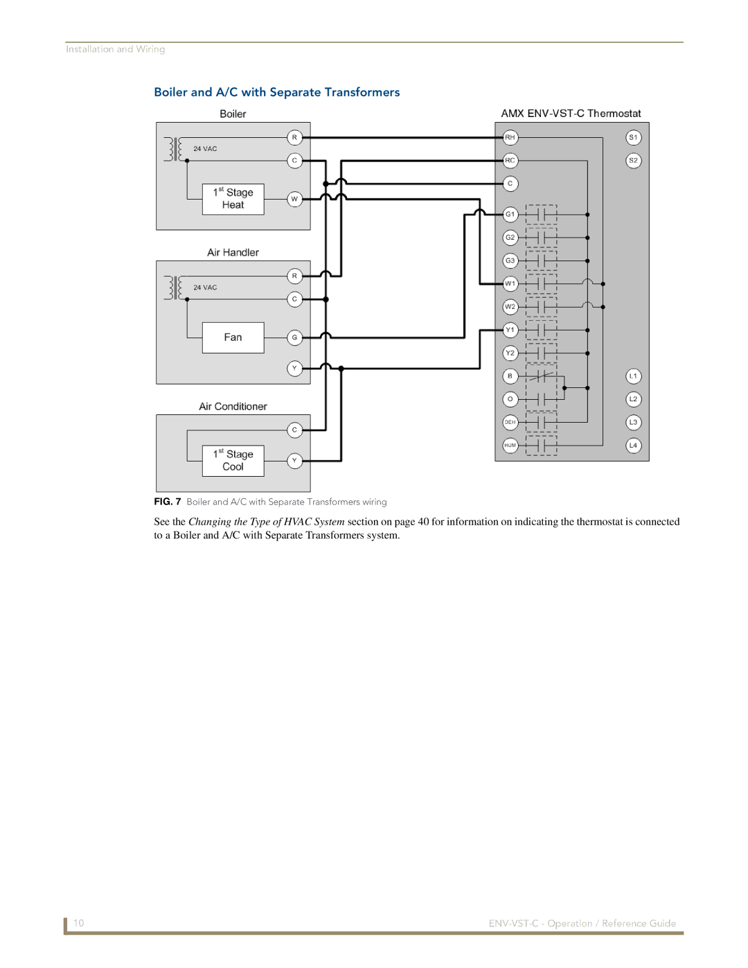 AMX ENV-VST-C manual Boiler and A/C with Separate Transformers wiring 