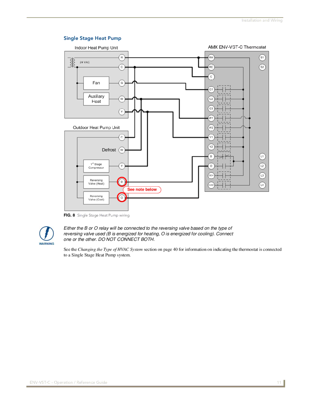 AMX ENV-VST-C manual Single Stage Heat Pump wiring 