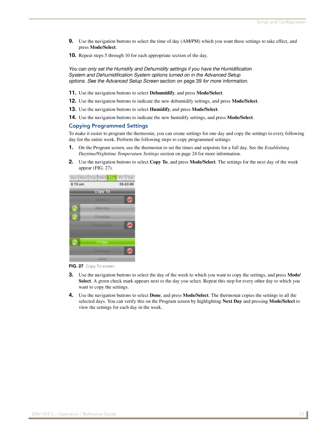 AMX ENV-VST-C manual Copying Programmed Settings, Copy To screen 