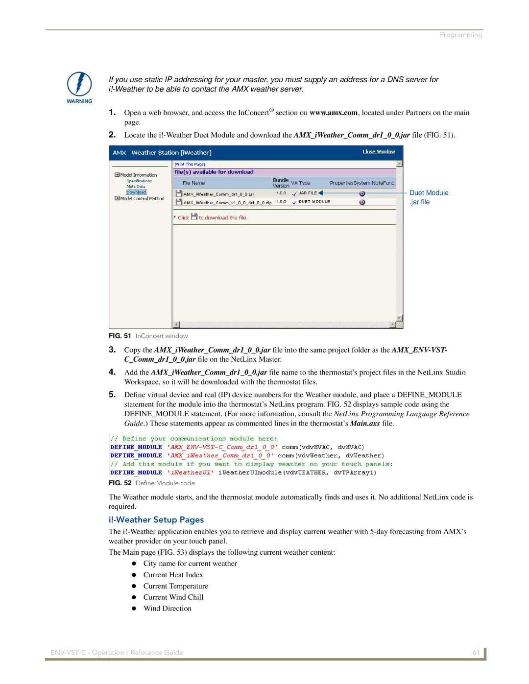 AMX ENV-VST-C manual Weather Setup Pages, InConcert window 