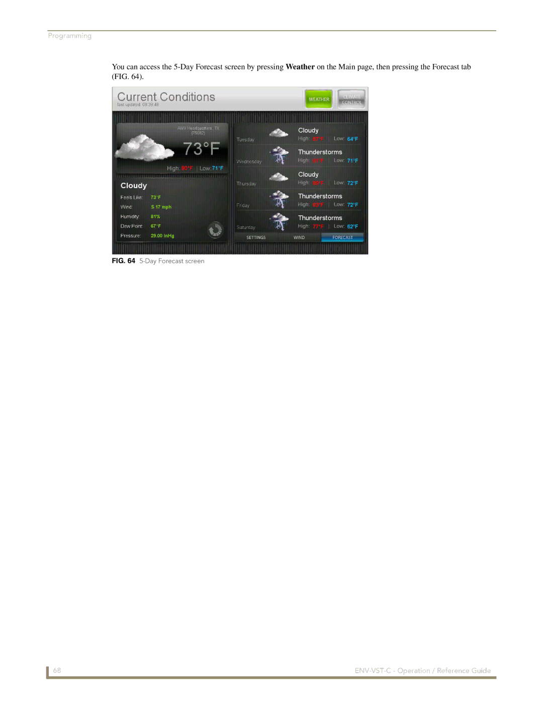 AMX ENV-VST-C manual Day Forecast screen 