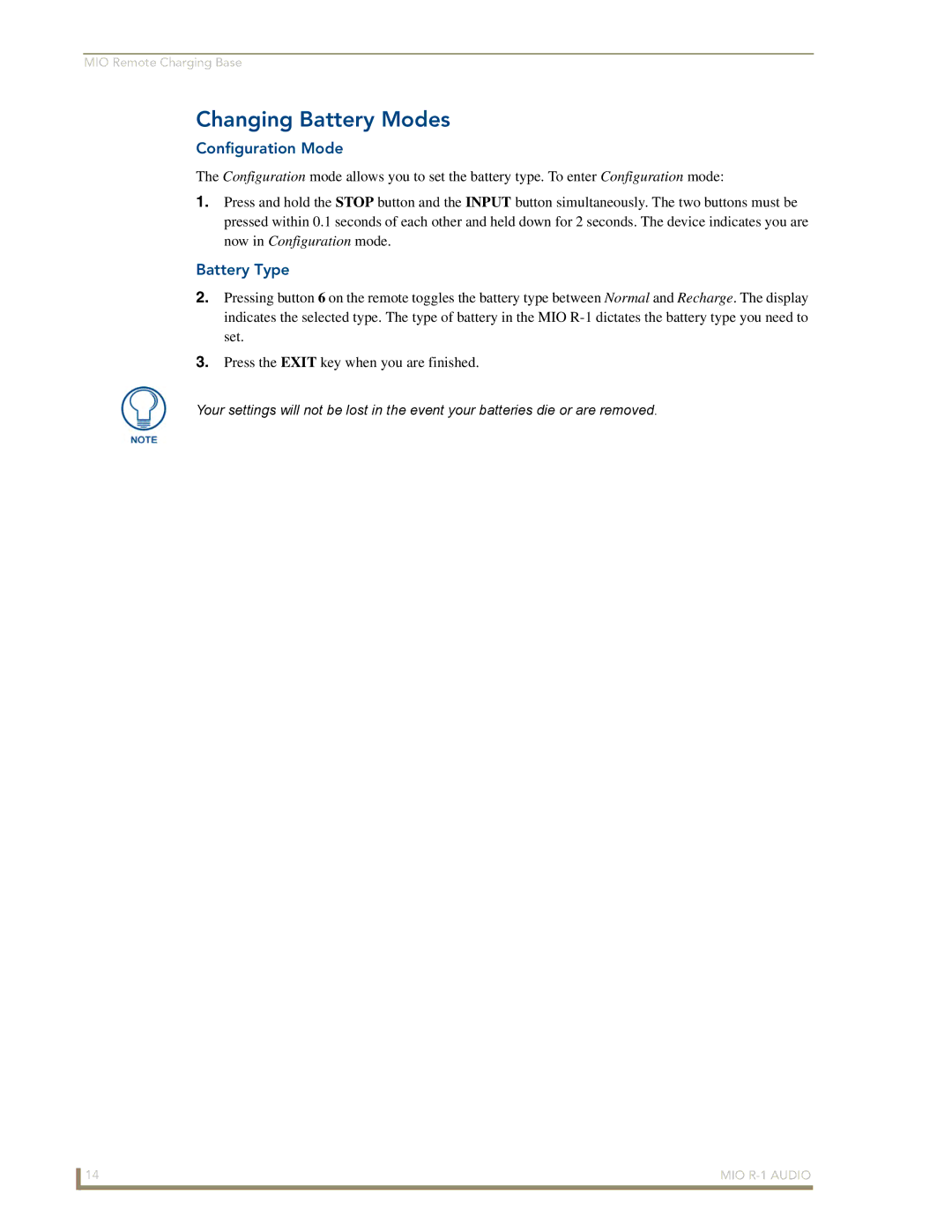 AMX FG147-04 manual Changing Battery Modes, Configuration Mode 