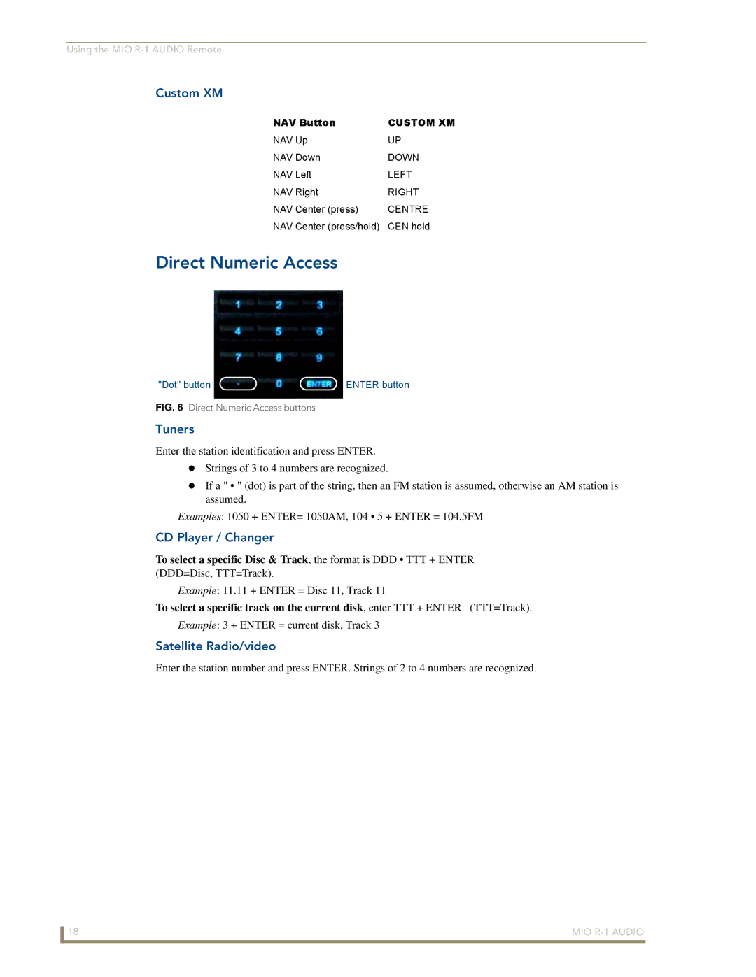 AMX FG147-04 manual Direct Numeric Access, Custom XM, Tuners, CD Player / Changer, Satellite Radio/video 