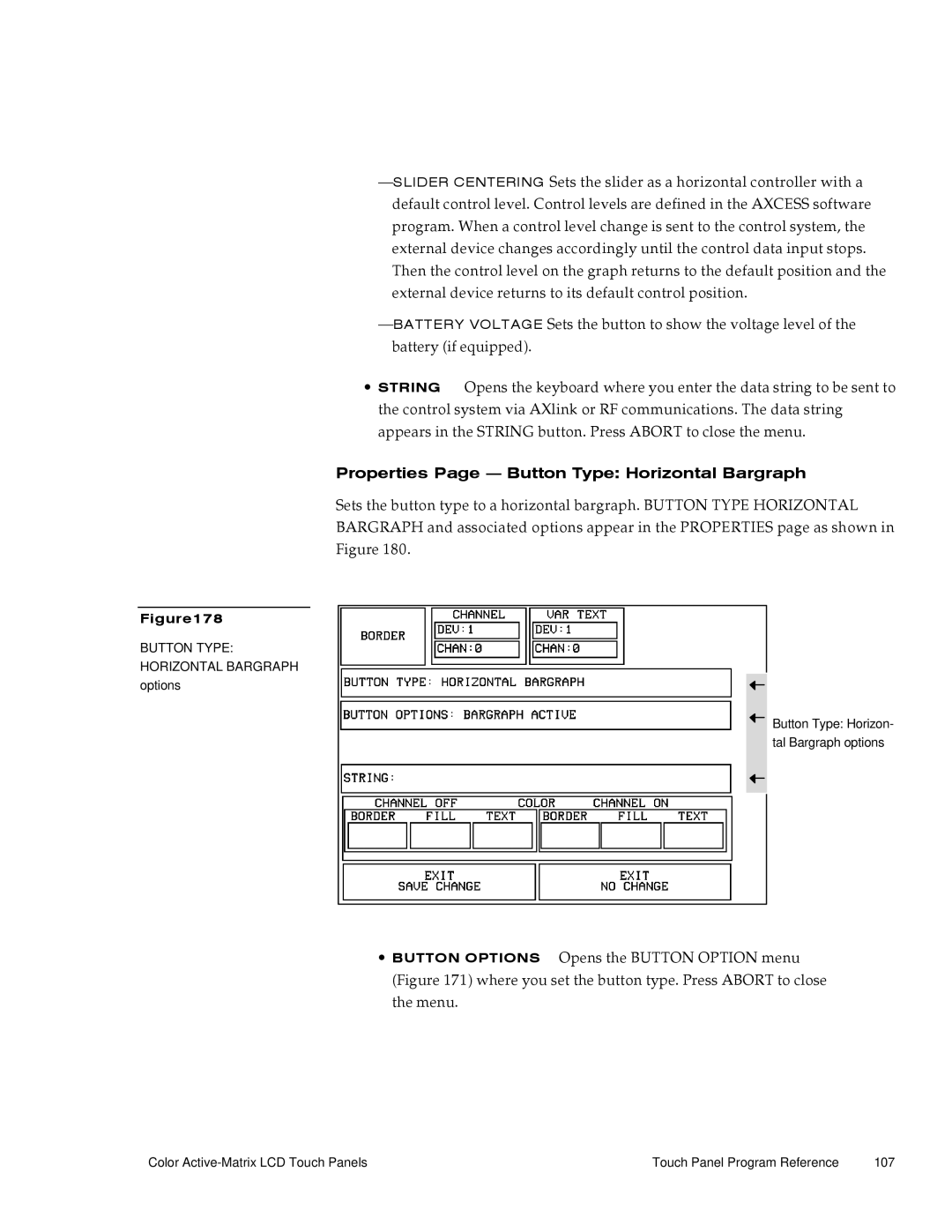 AMX G3 manual Properties Page Button Type Horizontal Bargraph 