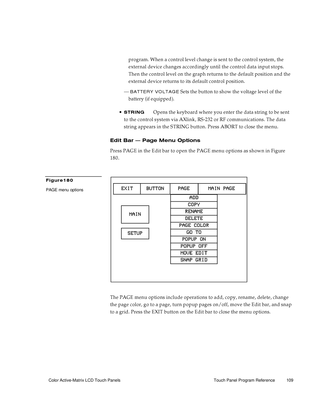 AMX G3 manual Edit Bar Page Menu Options 