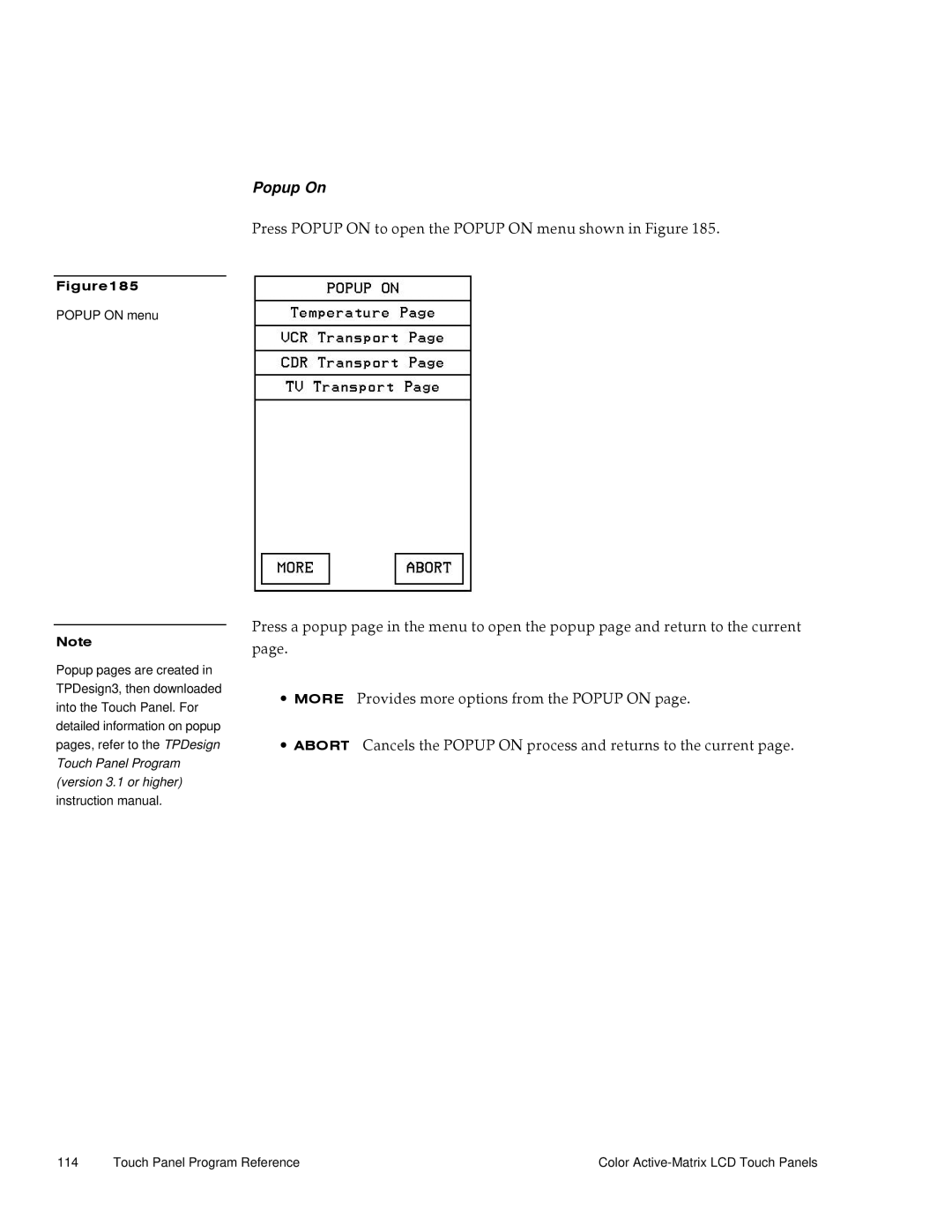 AMX G3 manual Popup On 