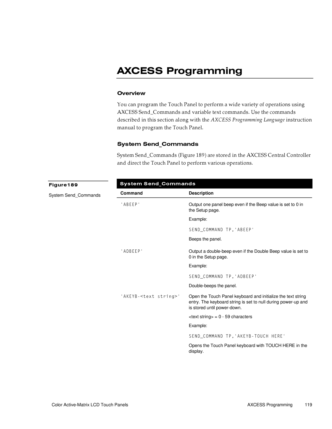 AMX G3 manual Axcess Programming, Overview System SendCommands 