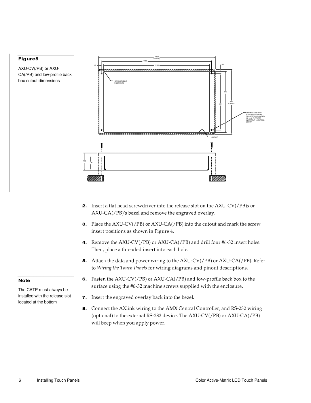 AMX G3 manual Installing Touch Panels Color Active-Matrix LCD Touch Panels 