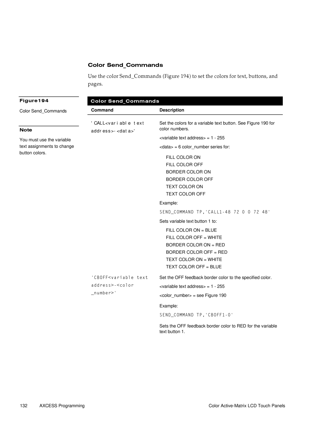 AMX G3 manual Color SendCommands 