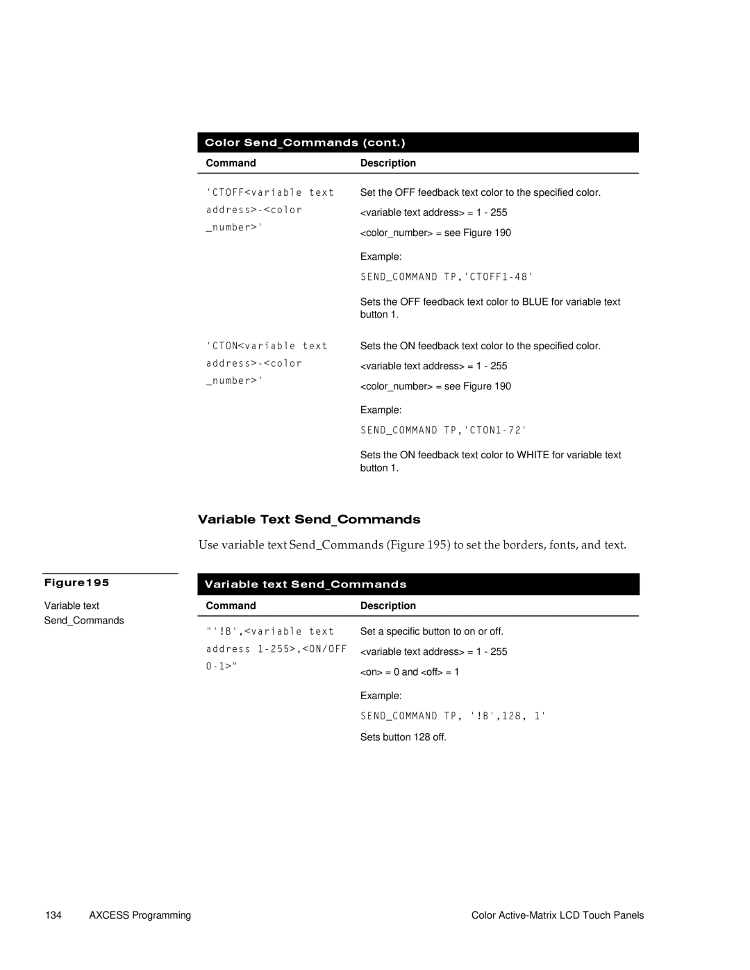 AMX G3 manual Variable Text SendCommands, Variable text SendCommands 