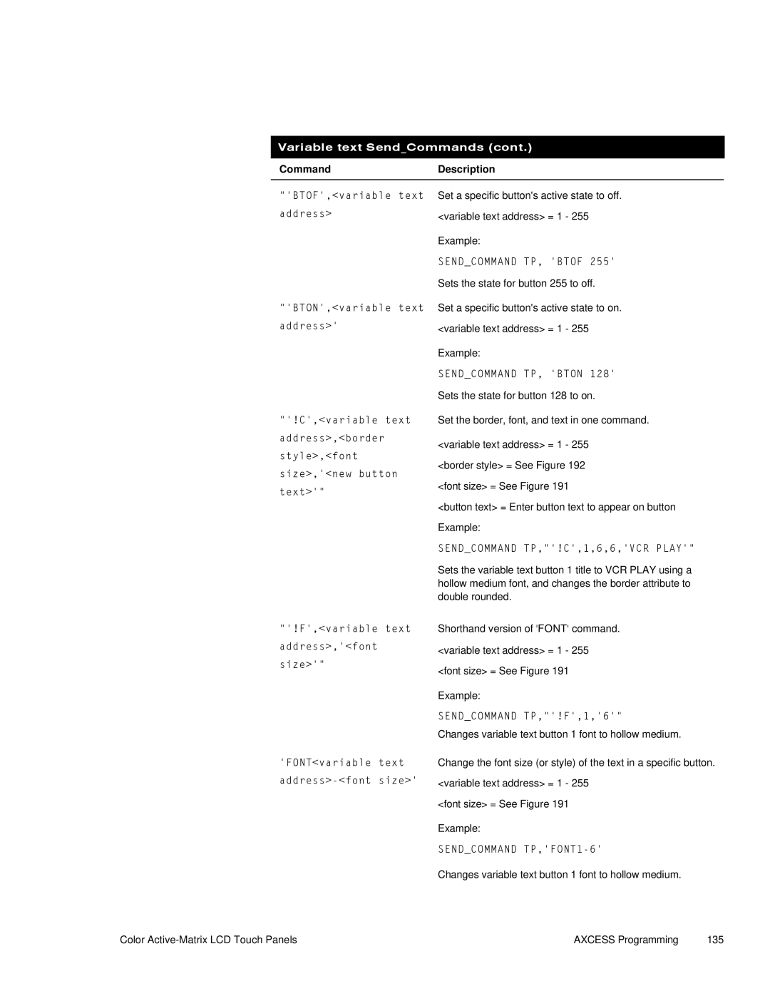 AMX G3 manual Sendcommand TP, Btof 