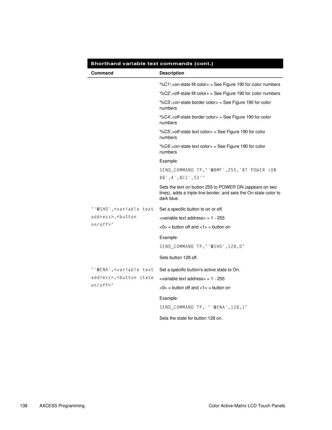 AMX G3 manual Sendcommand TP,@BMF,255,%T Power on 