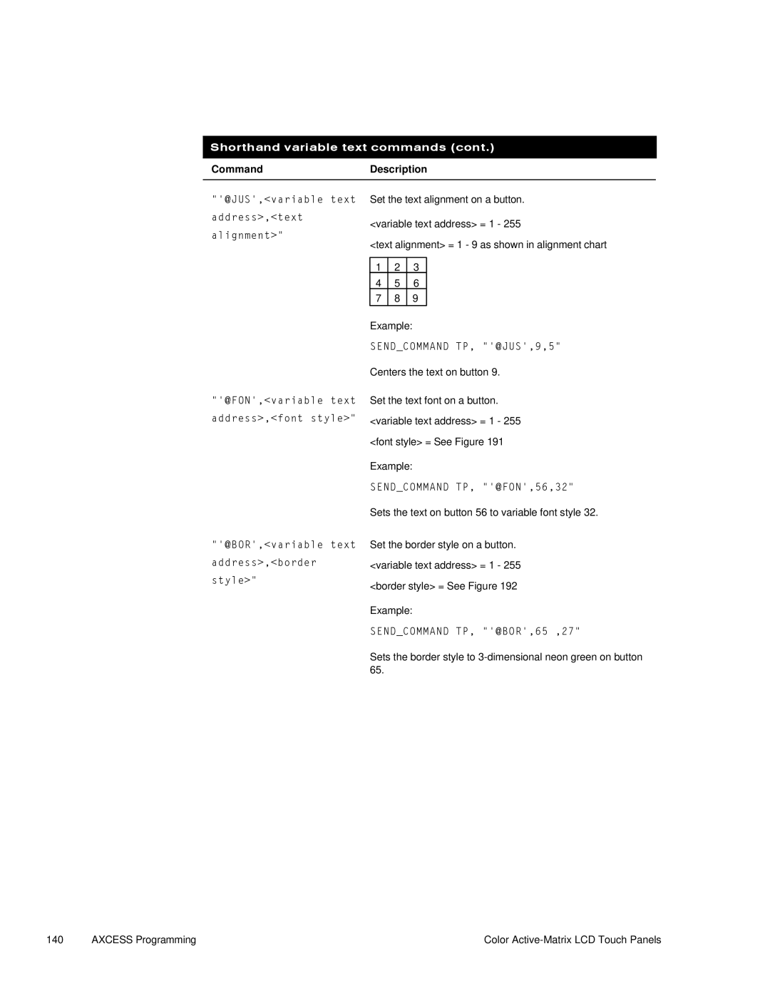 AMX G3 manual Sendcommand TP, @JUS,9,5 