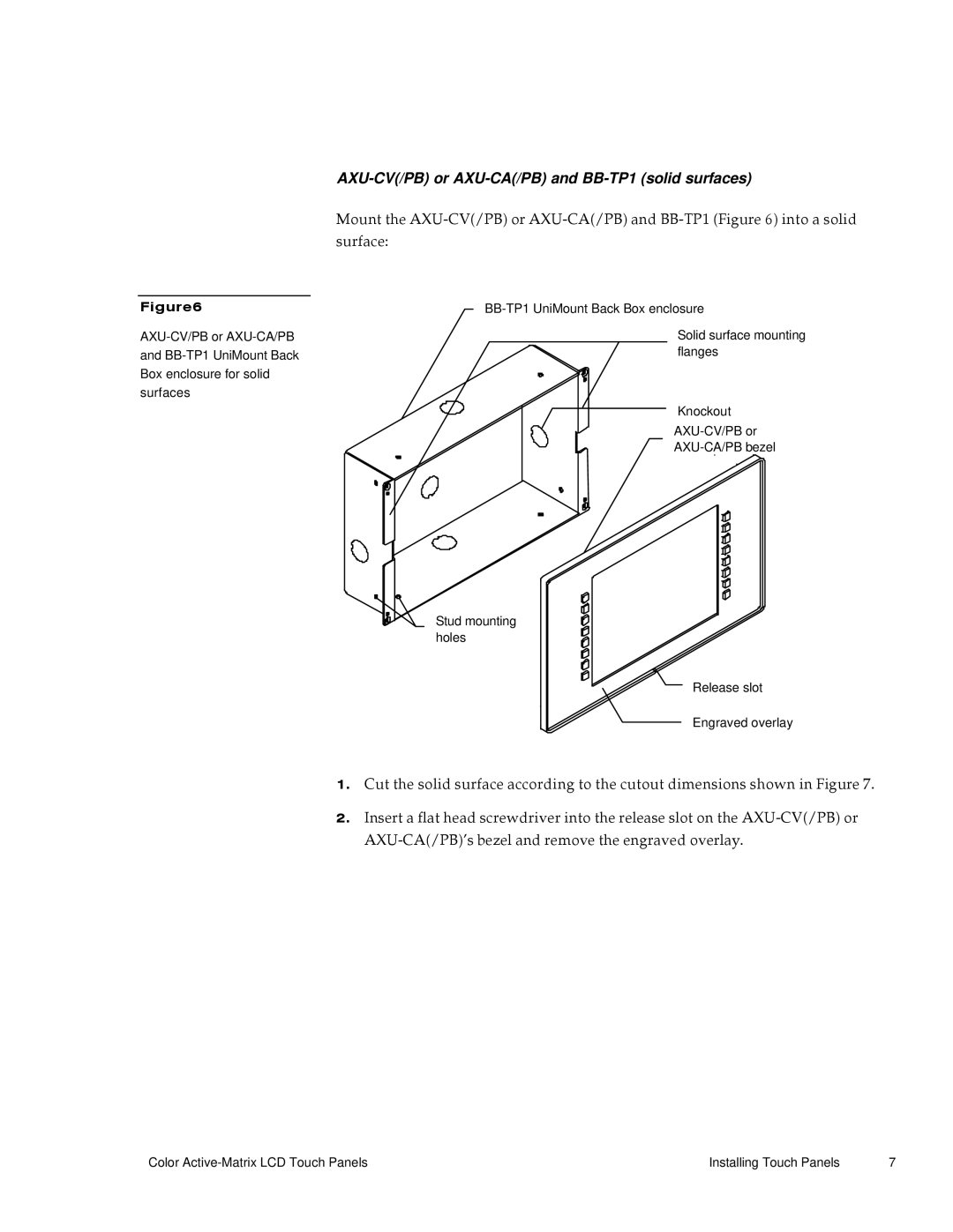 AMX G3 manual AXU-CV/PB or AXU-CA/PB and BB-TP1 solid surfaces 