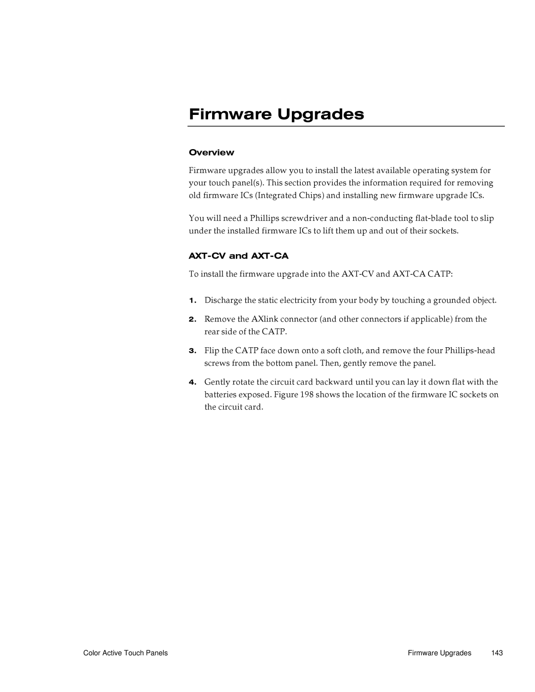 AMX G3 manual Firmware Upgrades, AXT-CV and AXT-CA 