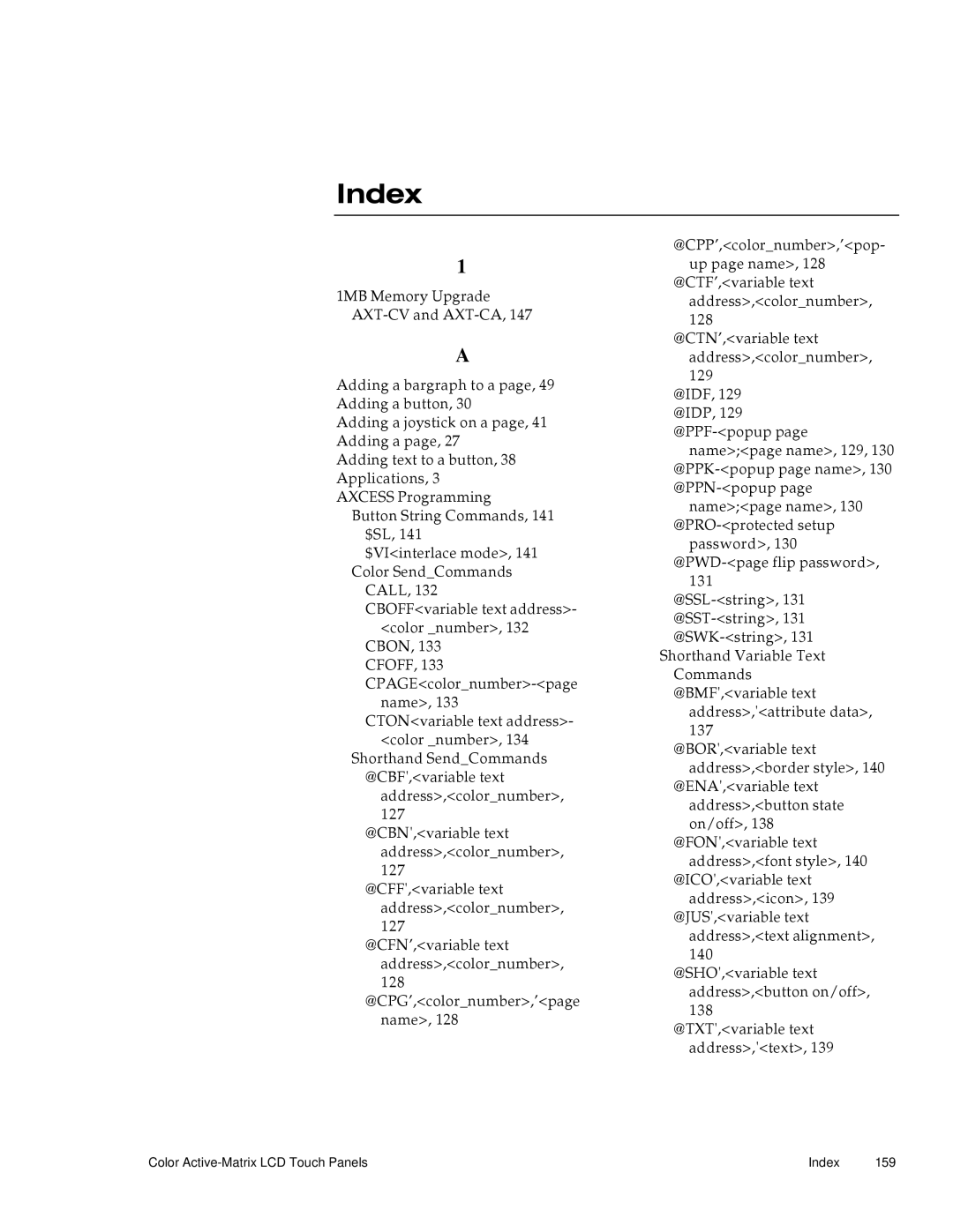 AMX G3 manual Index 