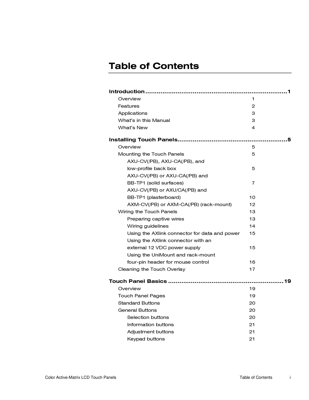 AMX G3 manual Table of Contents 