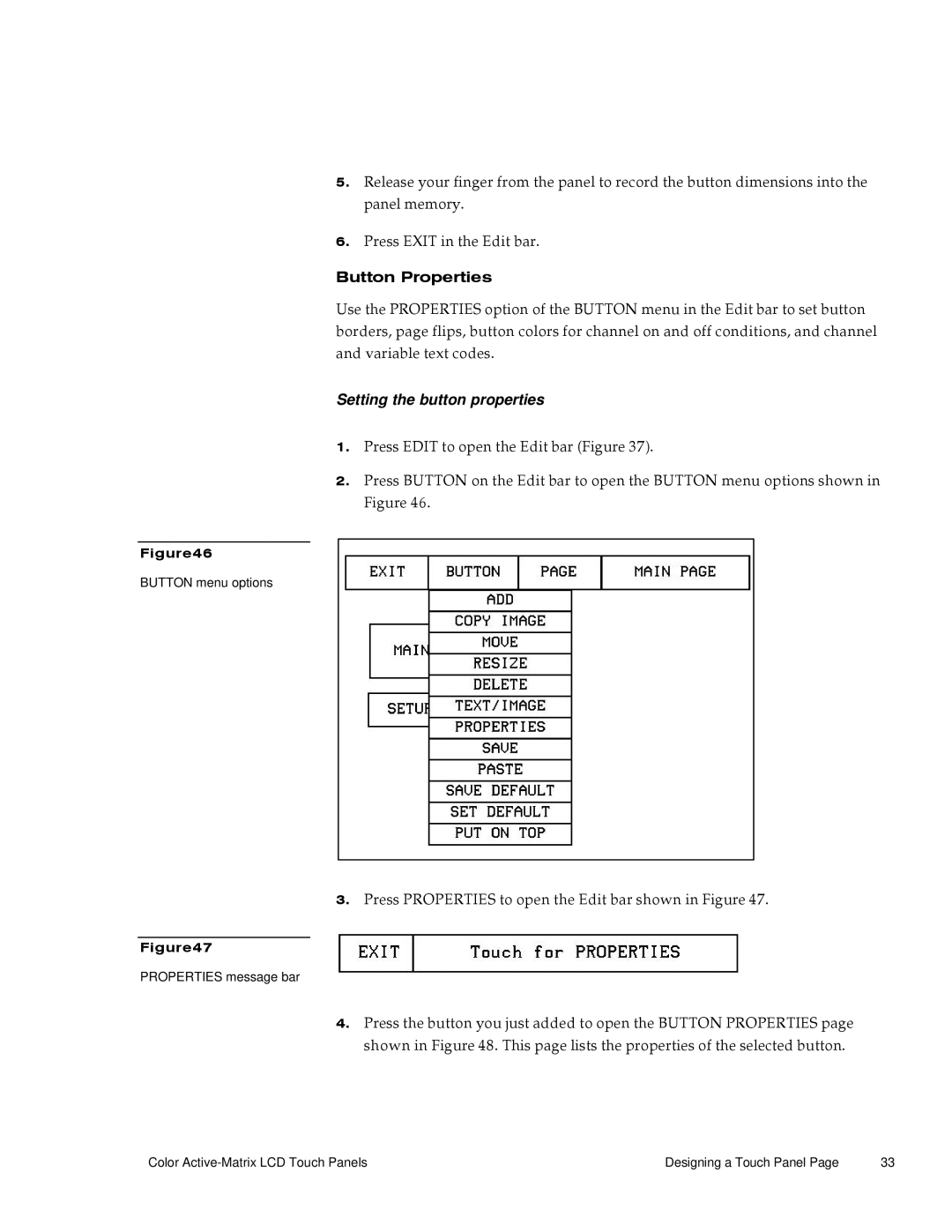 AMX G3 manual Button Properties, Setting the button properties 