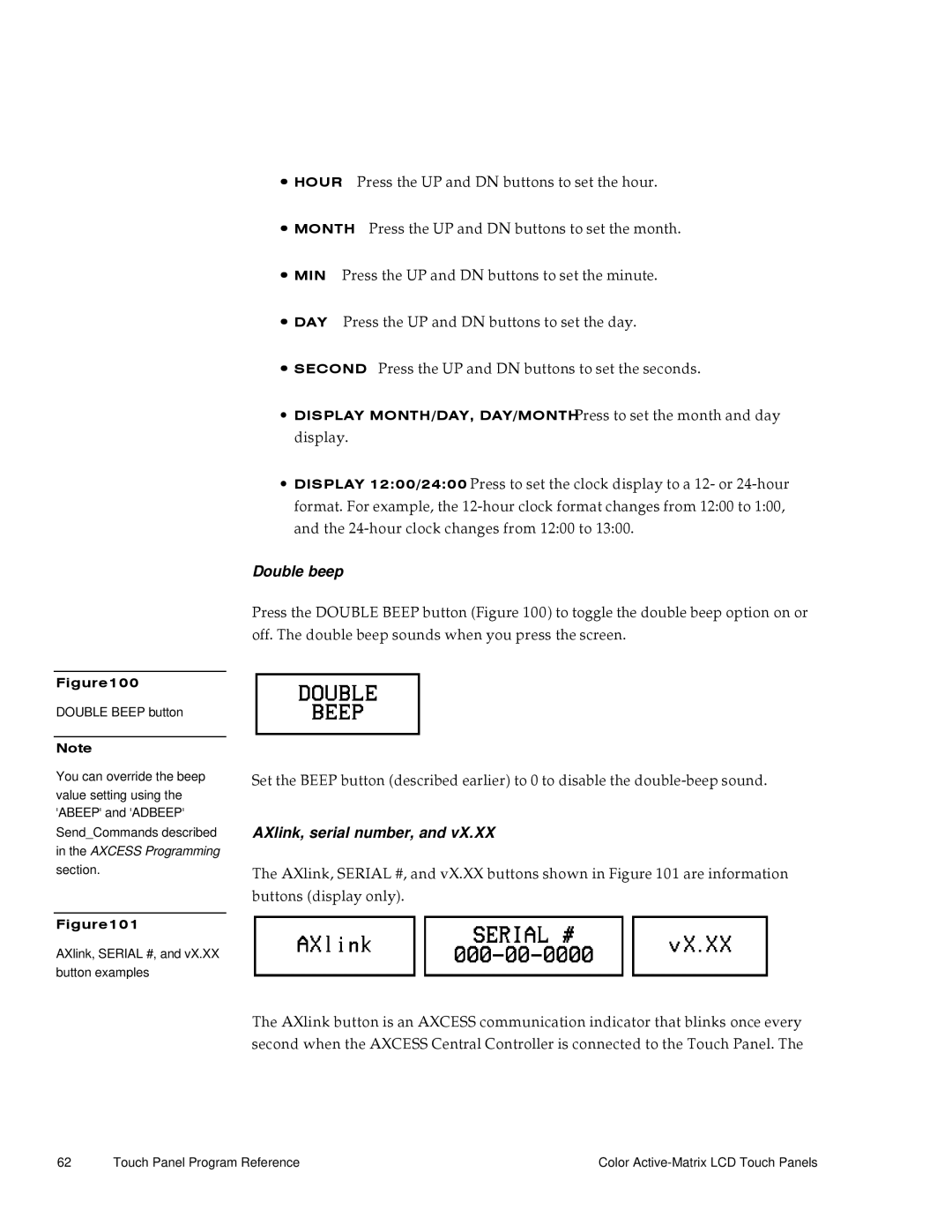 AMX G3 manual Double beep, AXlink, serial number 