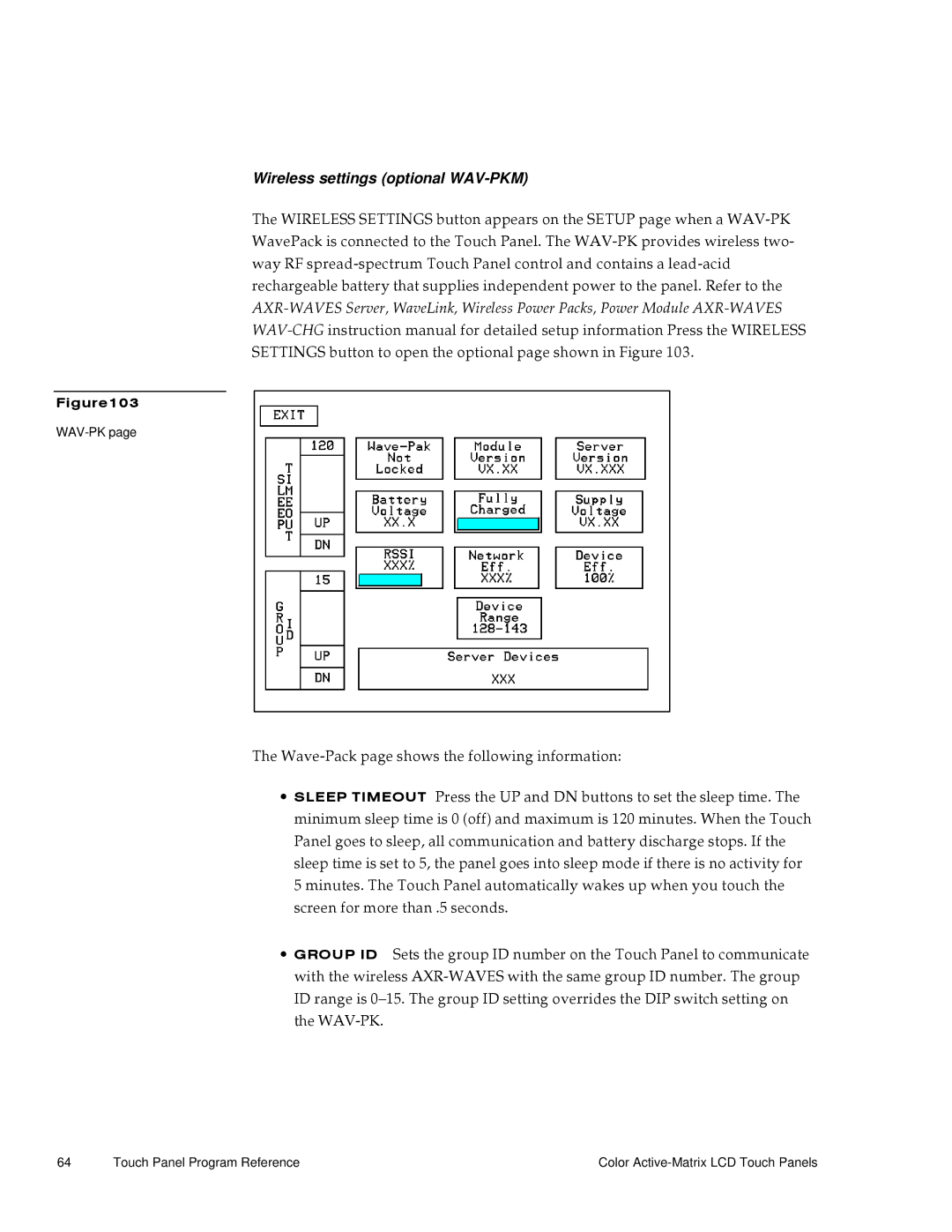 AMX G3 manual Wireless settings optional WAV-PKM 