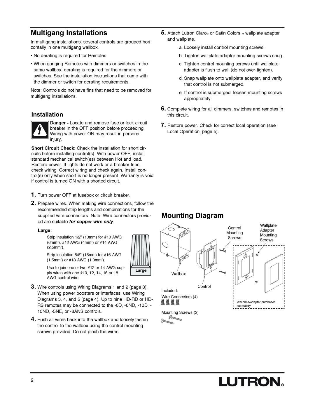 AMX HD-RS, HD-RD installation instructions Multigang Installations, Mounting Diagram, Large 