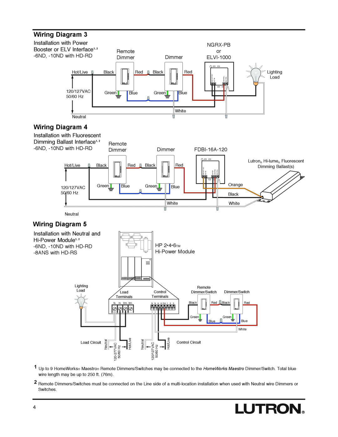 AMX HD-RS Installation with Power, Booster or ELV Interface1, Installation with Fluorescent, Dimming Ballast Interface1 