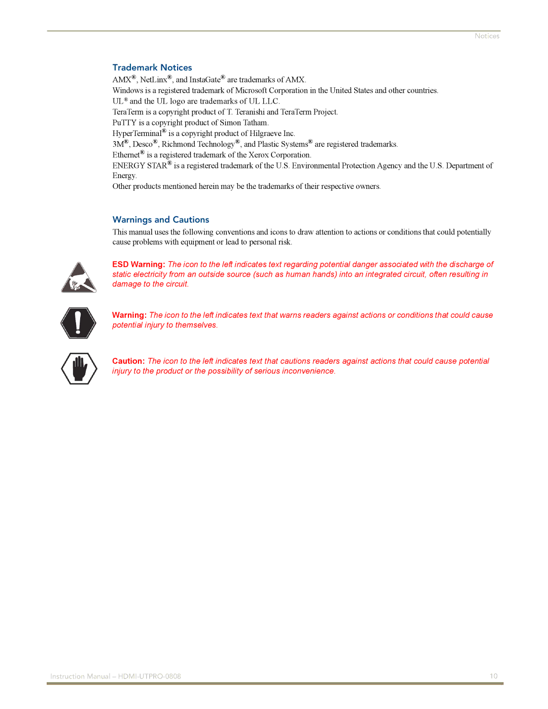 AMX HDMI-UTPRO-0808 instruction manual Trademark Notices, UL and the UL logo are trademarks of UL LLC 