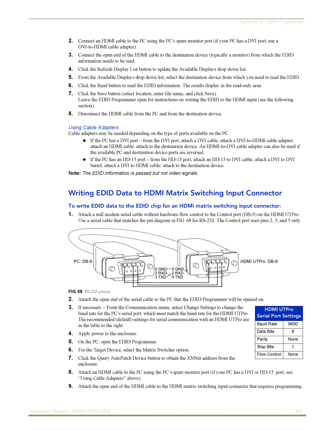 AMX HDMI-UTPRO-0808 instruction manual Using Cable Adapters, Hdmi UTPro 