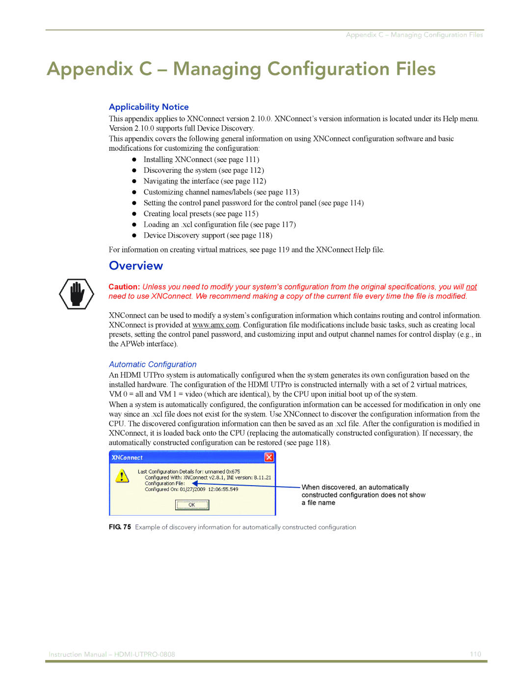 AMX HDMI-UTPRO-0808 Appendix C Managing Configuration Files, Applicability Notice, Automatic Configuration 