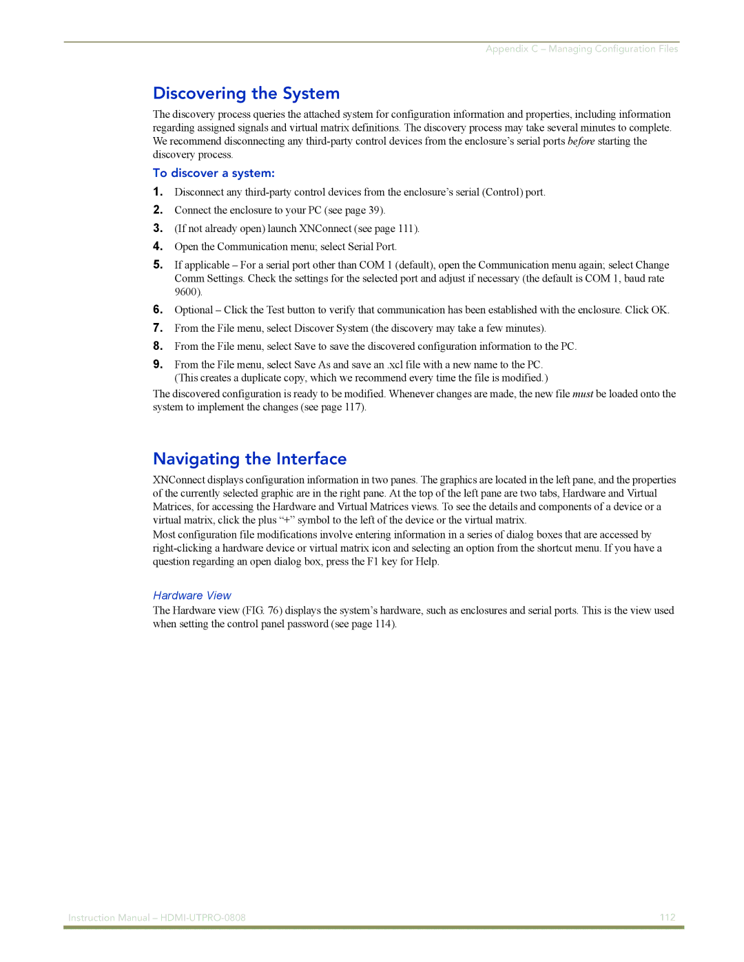 AMX HDMI-UTPRO-0808 Discovering the System, Navigating the Interface, To discover a system, Hardware View 