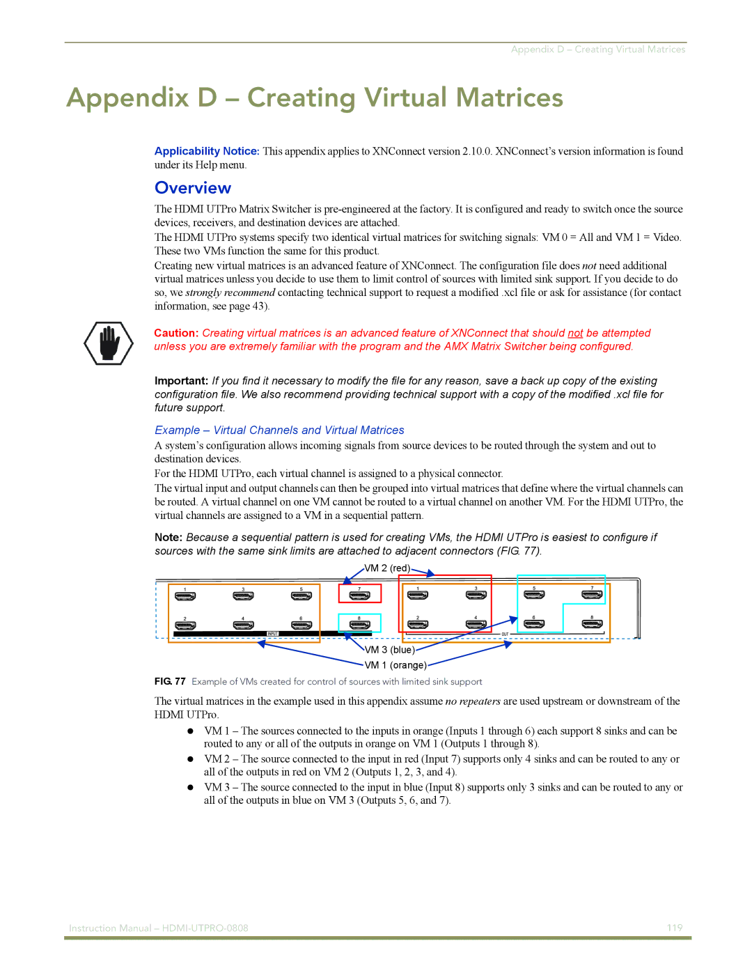 AMX HDMI-UTPRO-0808 Appendix D Creating Virtual Matrices, Example Example Virtual Channels and Virtual Matrices 