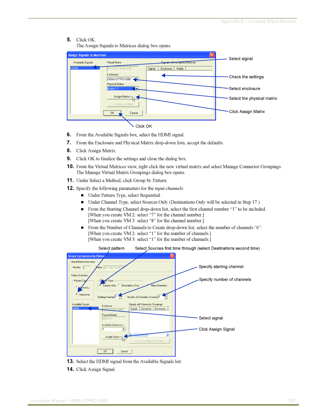 AMX HDMI-UTPRO-0808 instruction manual Click OK Assign Signals to Matrices dialog box opens 