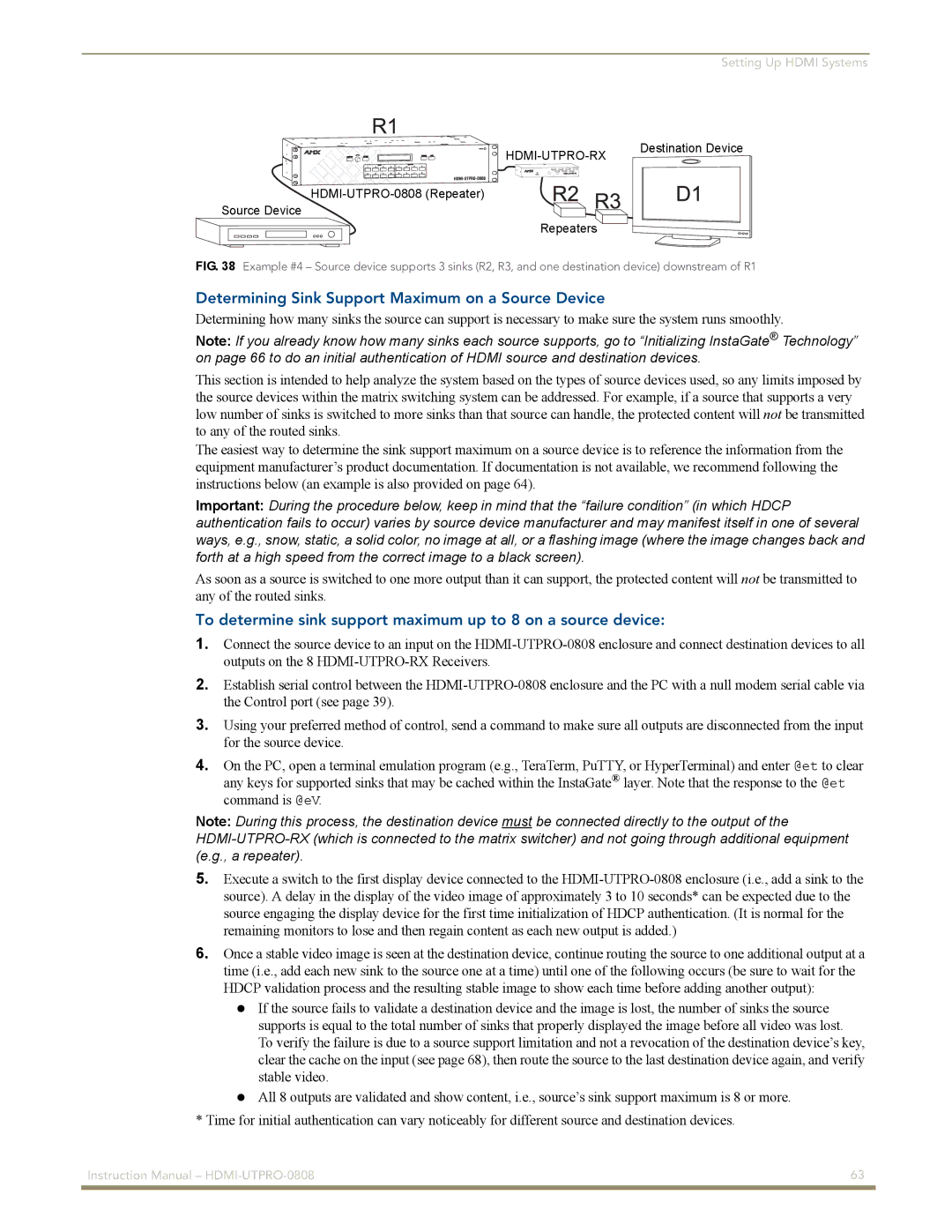 AMX HDMI-UTPRO-0808 instruction manual Determining Sink Support Maximum on a Source Device 