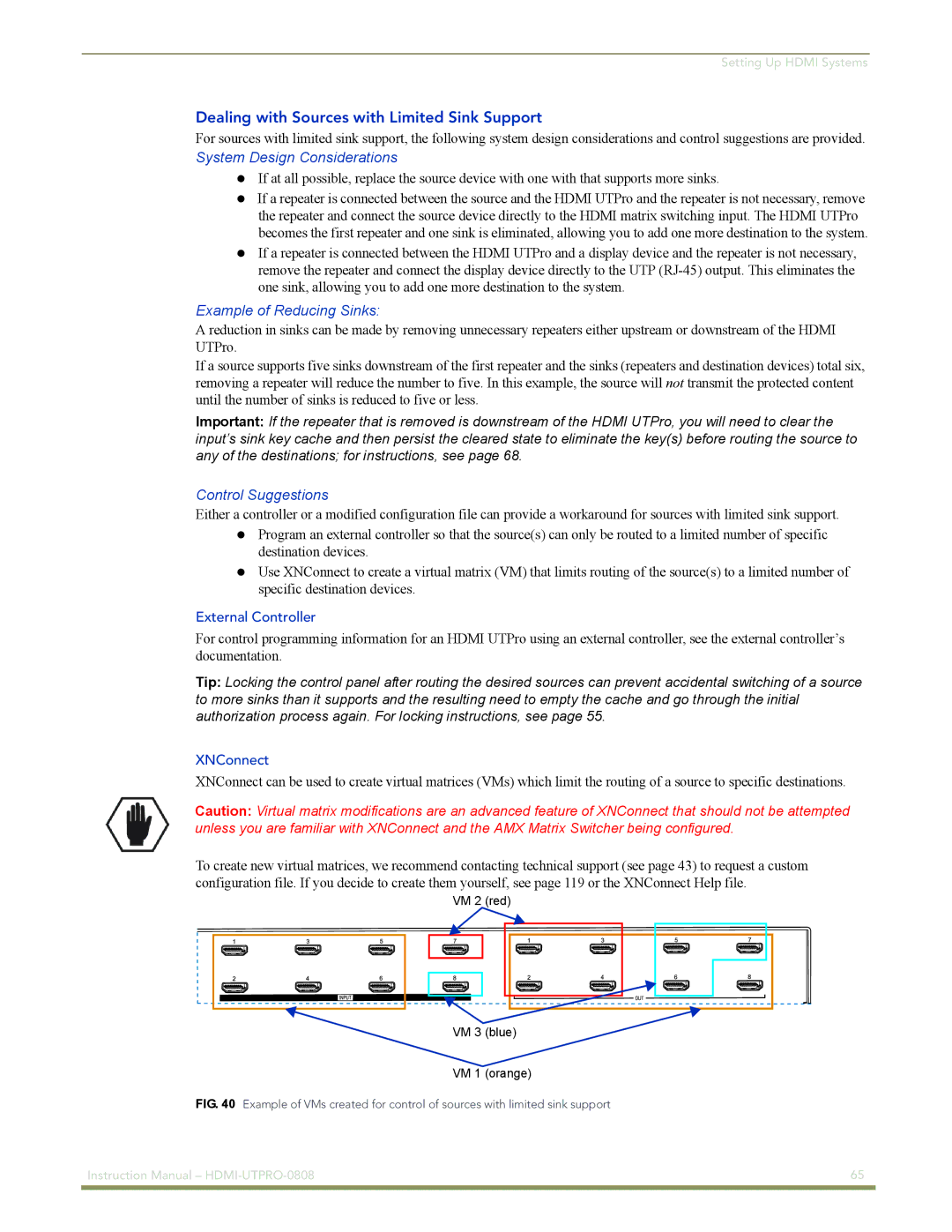 AMX HDMI-UTPRO-0808 Dealing with Sources with Limited Sink Support, System Design Considerations, Control Suggestions 