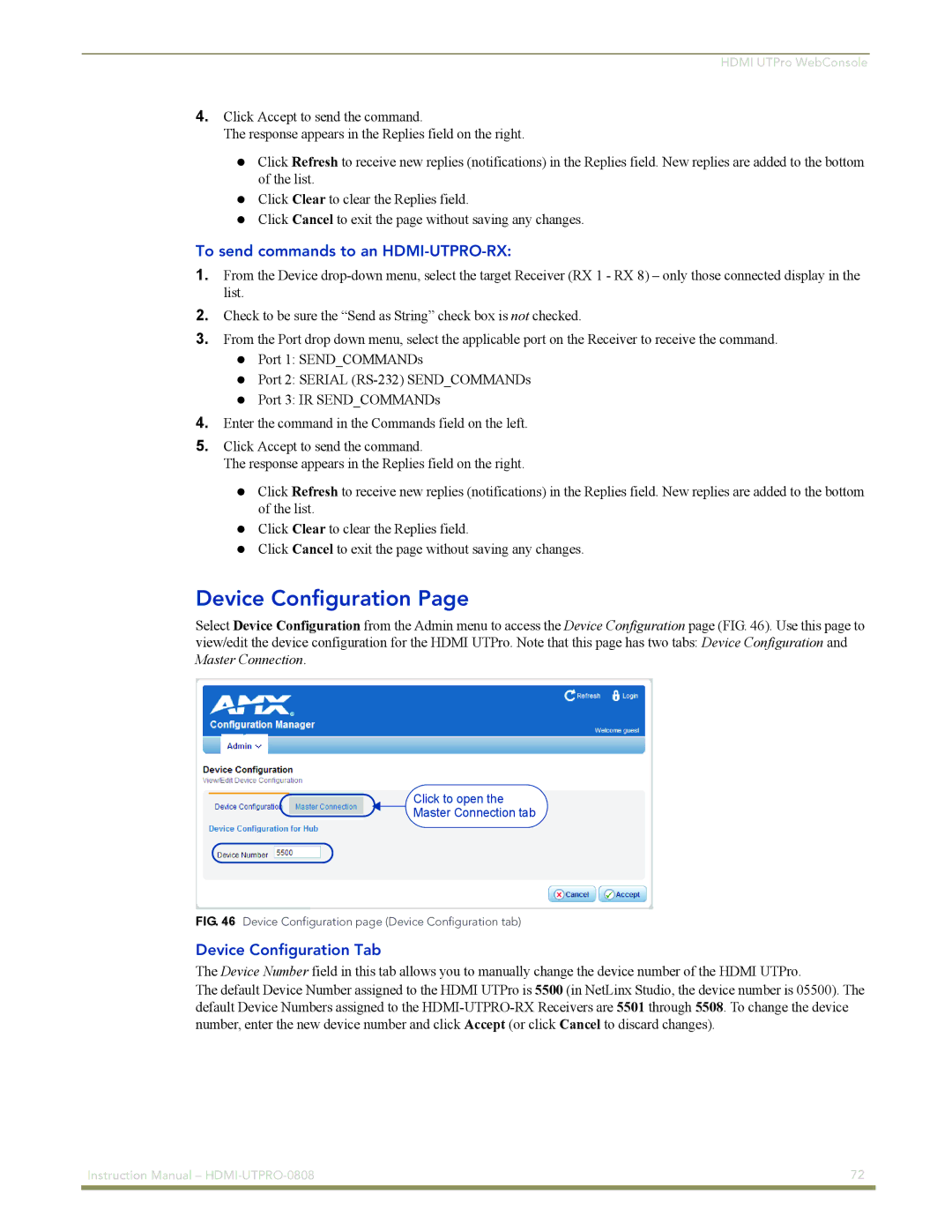 AMX HDMI-UTPRO-0808 instruction manual To send commands to an HDMI-UTPRO-RX, Device Configuration Tab 