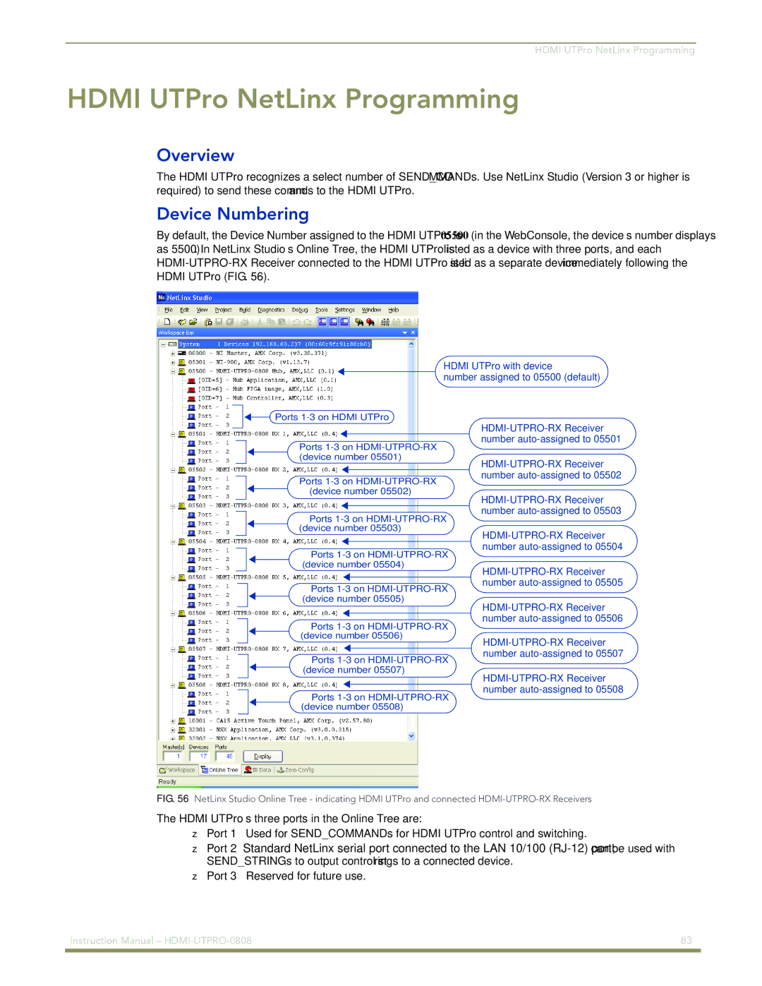 AMX HDMI-UTPRO-0808 instruction manual Hdmi UTPro NetLinx Programming, Device Numbering 