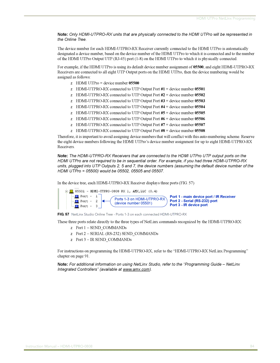 AMX HDMI-UTPRO-0808 instruction manual Ports 1-3 on HDMI-UTPRO-RX 