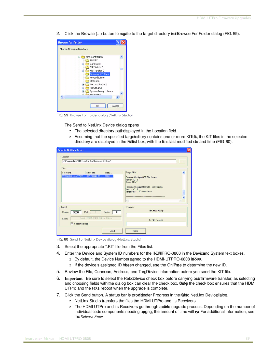 AMX HDMI-UTPRO-0808 instruction manual Browse For Folder dialog NetLinx Studio 