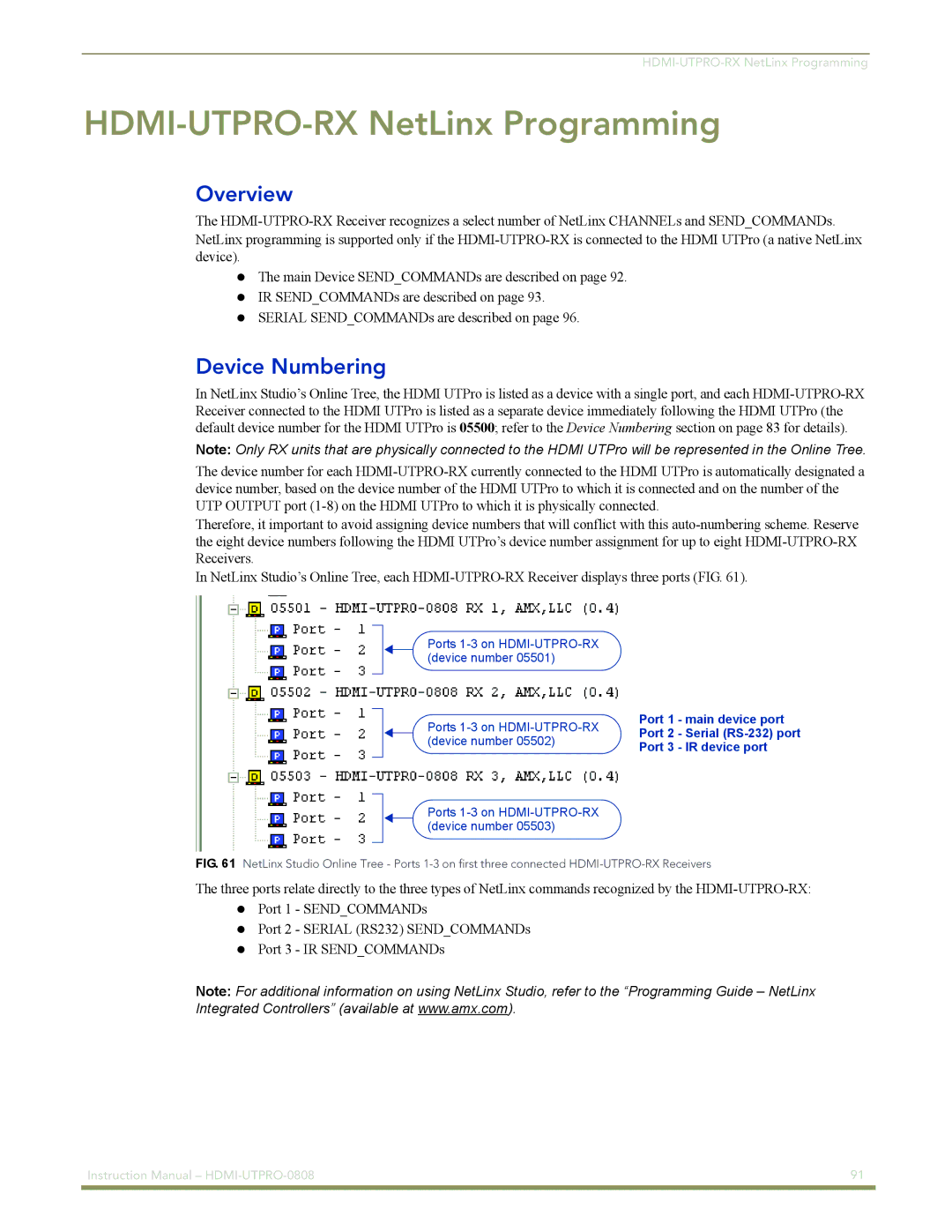 AMX HDMI-UTPRO-0808 instruction manual HDMI-UTPRO-RX NetLinx Programming, Overview 