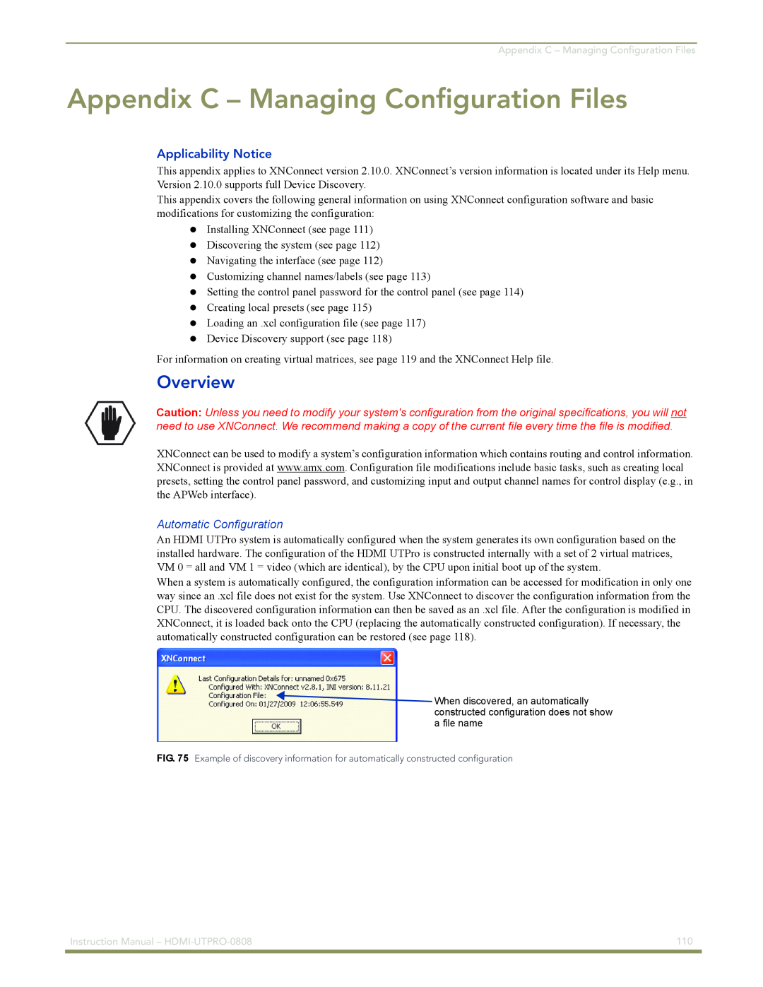 AMX HDMI-UTPRO-0808 Appendix C – Managing Configuration Files, Overview, Applicability Notice, Automatic Configuration 