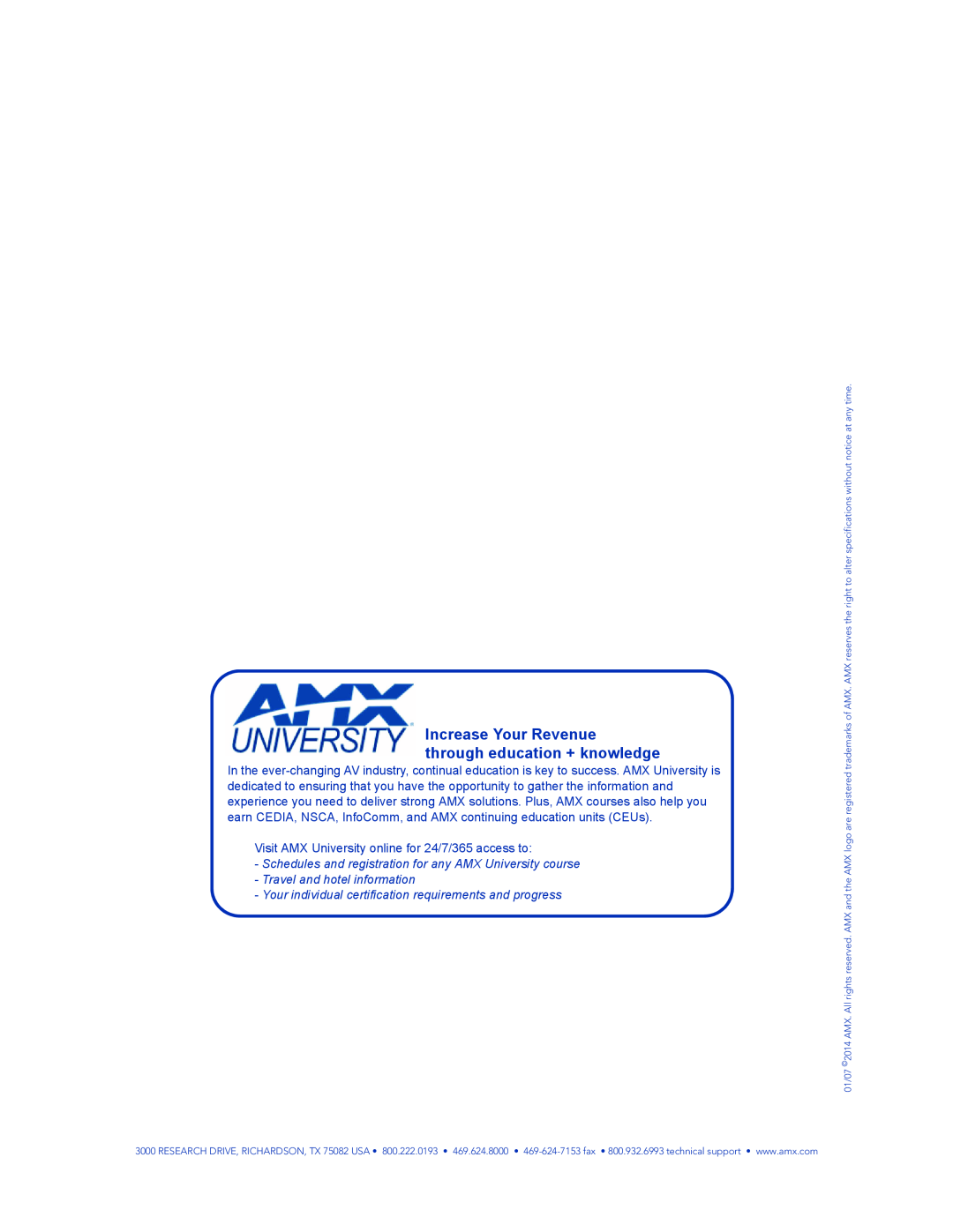 AMX HDMI-UTPRO-0808 instruction manual Travel and hotel information 