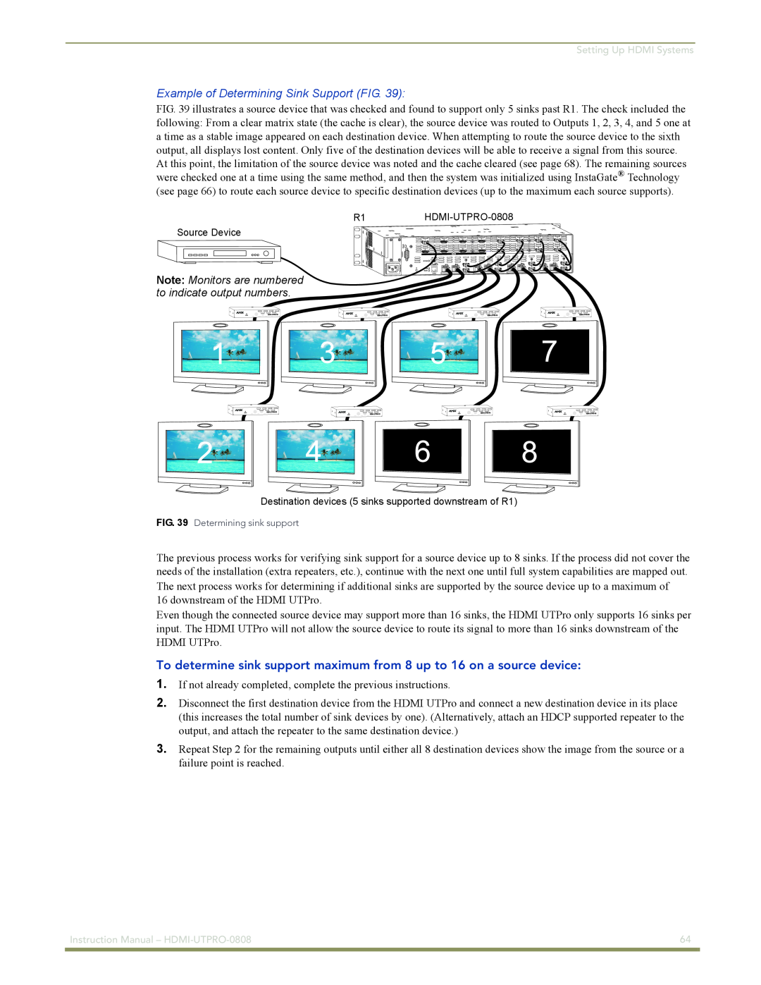 AMX Example of Determining Sink Support FIG, Setting Up HDMI Systems, Instruction Manual – HDMI-UTPRO-0808 