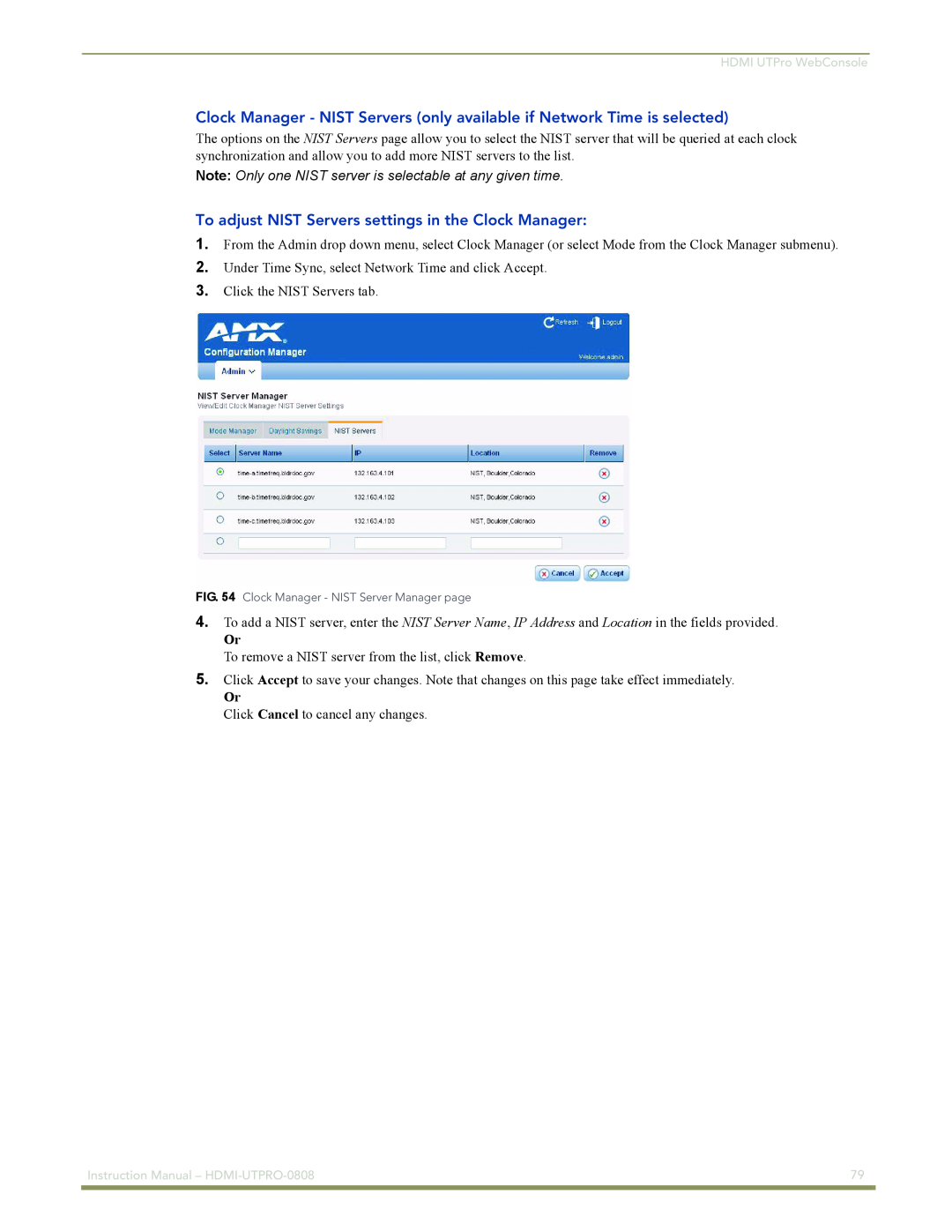 AMX HDMI-UTPRO-0808 instruction manual Click the NIST Servers tab 